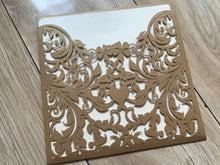 50pcs Pearl Begie Gold Laser Cut Wedding Cards,customiz pocket laser cut invitations Cover - Kdecoration