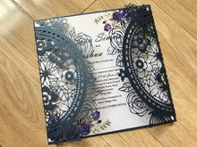 50pcs Pearl Navy Blue Laser Cut Wedding Cards,Engagement Invitations - Kdecoration