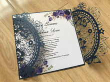 50pcs Pearl Navy Blue Laser Cut Wedding Cards,Engagement Invitations - Kdecoration