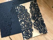 50pcs Dark Navy Blue Rose Flower amazing wedding invitations,baby girl first birthday invitations - Kdecoration