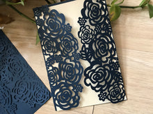 50pcs Dark Navy Blue Rose Flower amazing wedding invitations,baby girl first birthday invitations - Kdecoration