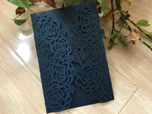 50pcs Dark Navy Blue Rose Flower amazing wedding invitations,baby girl first birthday invitations - Kdecoration