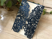 50pcs Dark Navy Blue Rose Flower amazing wedding invitations,baby girl first birthday invitations - Kdecoration