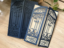 50pcs Navy Blue Gate Laser Cut Wedding Invitations,Laser cut Wedding Cards,Luxury Invitations - Kdecoration