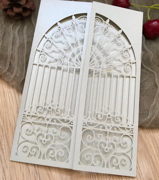 50pcs custom Laser cut Wedding Invite cards,pearl light silver laser cut wedding invitations - Kdecoration