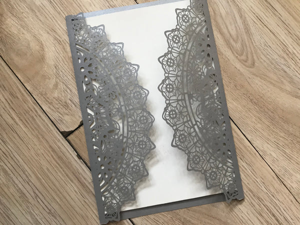 50pcs Pearl Silver Laser Cut Wedding Invitations,Laser Cut Wedding Cards,Invitation Covers,Invitations, - Kdecoration