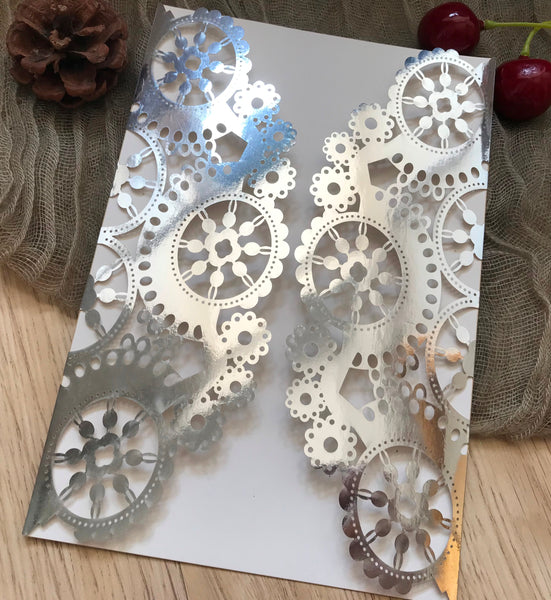 50pcs metallic silver Laser Cut Invitations,customize laser cut wedding invitations - Kdecoration