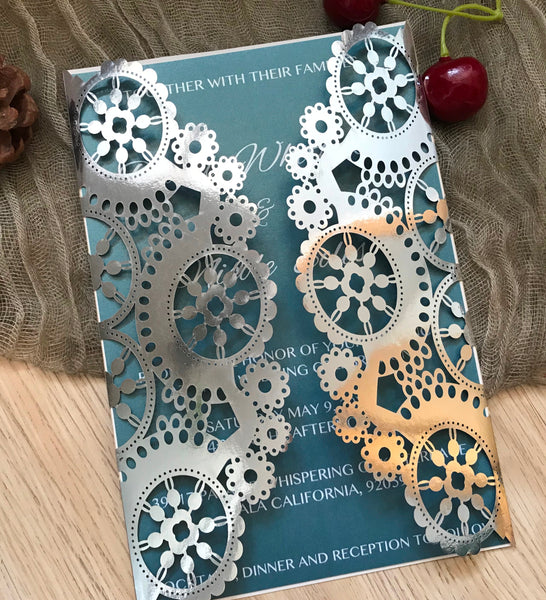 50pcs metallic silver Laser Cut Invitations,customize laser cut wedding invitations - Kdecoration