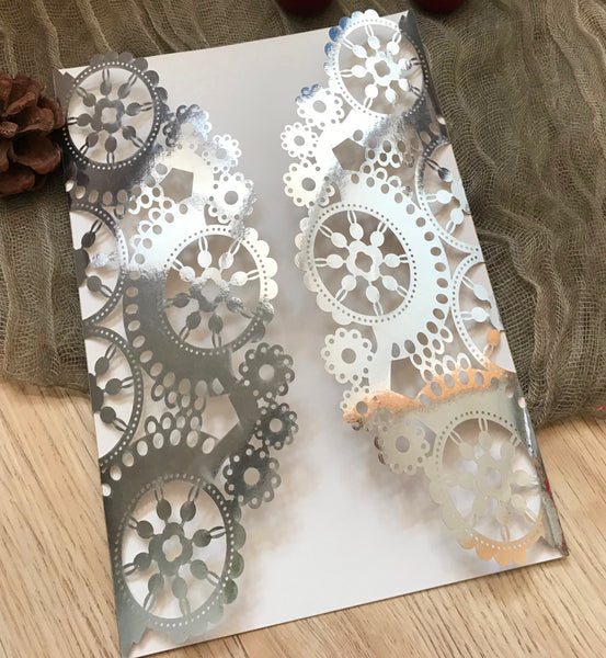 50pcs metallic silver Laser Cut Invitations,customize laser cut wedding invitations - Kdecoration