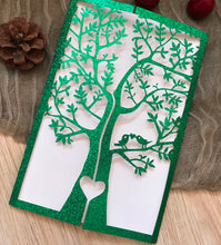 50pcs Glitter Green Tree wishing well cards,Birthday Invitation Cards,laser cut wedding invitations - Kdecoration