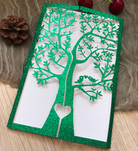 50pcs Glitter Green Tree wishing well cards,Birthday Invitation Cards,laser cut wedding invitations - Kdecoration