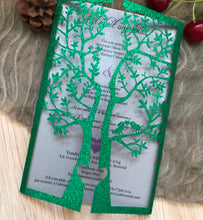 50pcs Glitter Green Tree wishing well cards,Birthday Invitation Cards,laser cut wedding invitations - Kdecoration