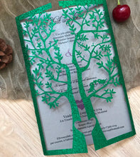 50pcs Glitter Green Tree wishing well cards,Birthday Invitation Cards,laser cut wedding invitations - Kdecoration