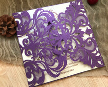 50pcs Pearl Purple laser cut Wedding Invitations,laser cut invite cards,bridal shower invitations - Kdecoration