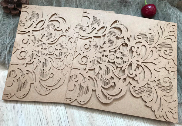50pcs kraft paper brown laser cut invitations,custom Laser Cut Wedding invitations,birthday invite - Kdecoration