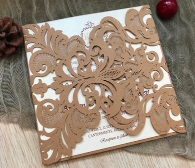 50pcs kraft paper brown laser cut invitations,custom Laser Cut Wedding invitations,birthday invite - Kdecoration