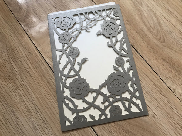 50pcs Pearl Silver Laser cut Wedding Cards,Bridal Shower Invitations,Pocket laser cut Invitations - Kdecoration