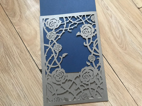 50pcs Pearl Silver Laser cut Wedding Cards,Bridal Shower Invitations,Pocket laser cut Invitations - Kdecoration
