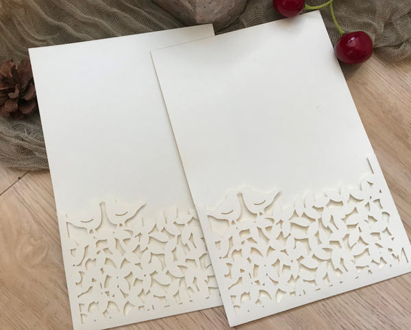 pearl cream 50pcs Pocket laser cut wedding invitations cards,Laser Cut wedding invite Cards,custom laser cut invitation cards,DIY laser cut invite cards,many colors available - Kdecoration