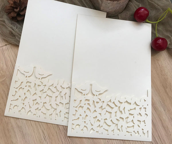 pearl cream 50pcs Pocket laser cut wedding invitations cards,Laser Cut wedding invite Cards,custom laser cut invitation cards,DIY laser cut invite cards,many colors available - Kdecoration