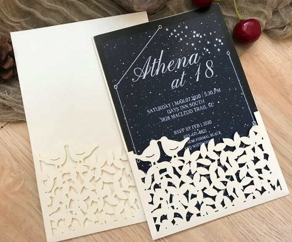 pearl cream 50pcs Pocket laser cut wedding invitations cards,Laser Cut wedding invite Cards,custom laser cut invitation cards,DIY laser cut invite cards,many colors available - Kdecoration