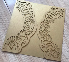 50pcs Pearl Begie Gold Luxury Folding Wedding Invites,Laser Cut Wedding Cards,Engagement Invitations - Kdecoration