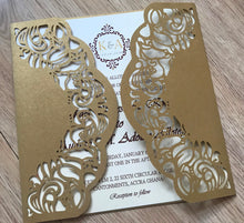 50pcs Pearl Begie Gold Luxury Folding Wedding Invites,Laser Cut Wedding Cards,Engagement Invitations - Kdecoration