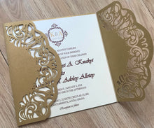 50pcs Pearl Begie Gold Luxury Folding Wedding Invites,Laser Cut Wedding Cards,Engagement Invitations - Kdecoration