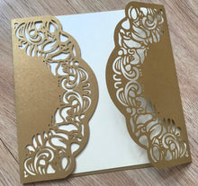 50pcs Pearl Begie Gold Luxury Folding Wedding Invites,Laser Cut Wedding Cards,Engagement Invitations - Kdecoration