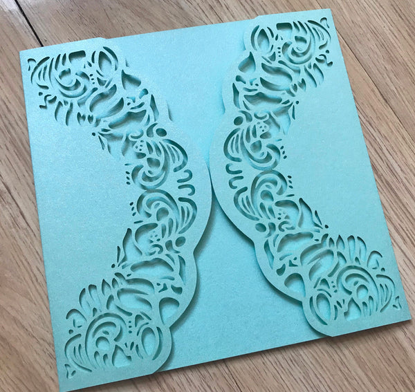 50pcs Pearl Light Blue laser cut wedding invites covers,Birthday Invitations cards - Kdecoration