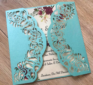 50pcs Pearl Light Blue laser cut wedding invites covers,Birthday Invitations cards - Kdecoration