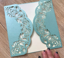 50pcs Pearl Light Blue laser cut wedding invites covers,Birthday Invitations cards - Kdecoration