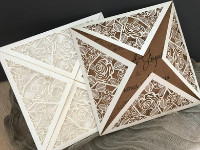 50pcs Pearl cream Laser Cut wedding invitation Card,rose flower laser cut Invitations cards,baby shower invitations cards,Bridal Shower Invitaitons,engagement invitations - Kdecoration