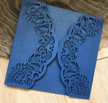 50pcs Pearl navy blue flower laser cut wedding invitations cards,custom laser cut invite cards,engagement invitation cards,bridal shower invitations cards,laser cut wedding invite cards - Kdecoration