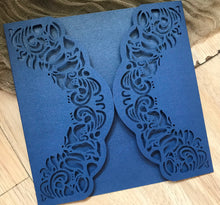 50pcs Pearl navy blue flower laser cut wedding invitations cards,custom laser cut invite cards,engagement invitation cards,bridal shower invitations cards,laser cut wedding invite cards - Kdecoration