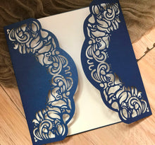 50pcs Pearl navy blue flower laser cut wedding invitations cards,custom laser cut invite cards,engagement invitation cards,bridal shower invitations cards,laser cut wedding invite cards - Kdecoration