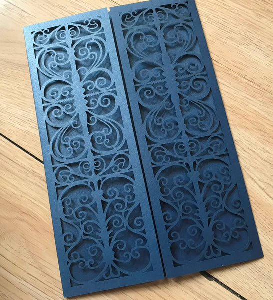 50pcs Pearl Navy Blue Custom Bridal Shower Invitations,Laser Cut Wedding Invitations - Kdecoration