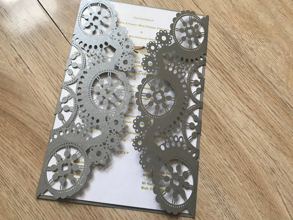 50pcs Pearl Silver Laser Cut wedding Invitations,Bridal Invitations,laser cut invitations - Kdecoration