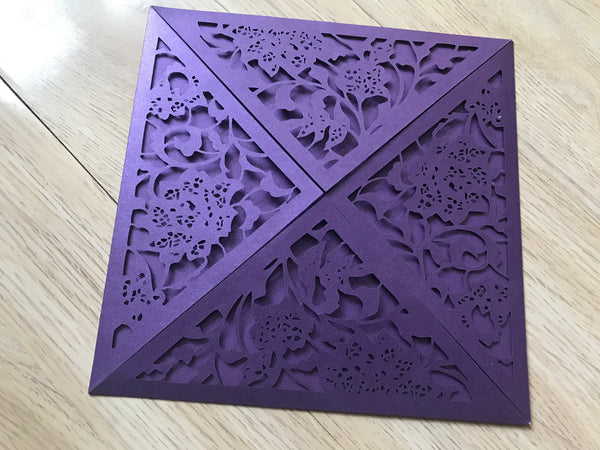 50pcs pearl purple Laser Cut Wedding invitation,laser cut wedding cards,Birthday Invitations,Bridal Shower Invitations - Kdecoration