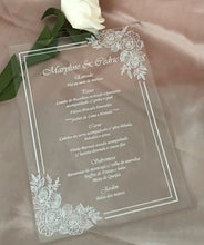 Rose blanche, pivoine 10 pièces Invitations de mariage en acrylique, Menu en acrylique, Invitation en acrylique