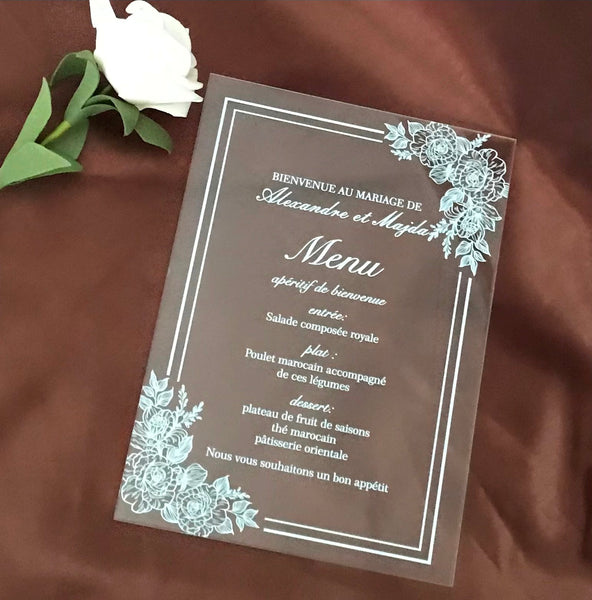 White Rose,Peony 10pcs Acrylic Wedding Invitations,Acrylic Menu,Acrylic Invitation