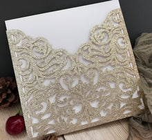 50pcs Glitter Champagin gold Pocket laser cut wedding invitations,elegant laser cut invitation cards,pocket invitation sleeve