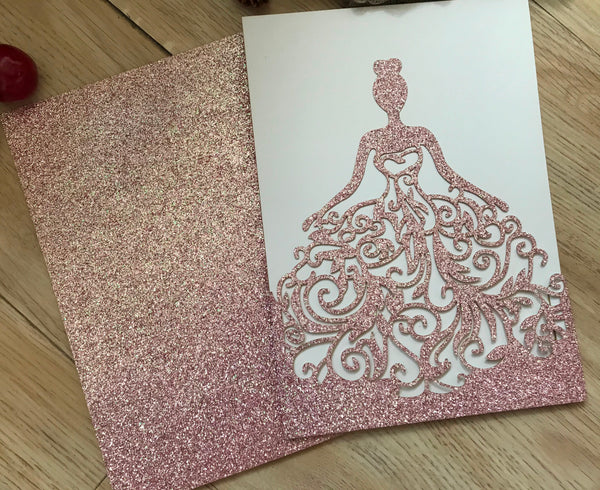 50pcs glitter pink Pocket sweet birthday invitations cards,Laser Cut wedding invitation cards,bridal shower invitation cards,pocket laser cut invite cards - Kdecoration