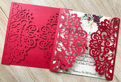 50pcs Pearl Red Laser Cut Wedding Cards,custom invitaiton Cards,laser cut Wedding Invitations - Kdecoration