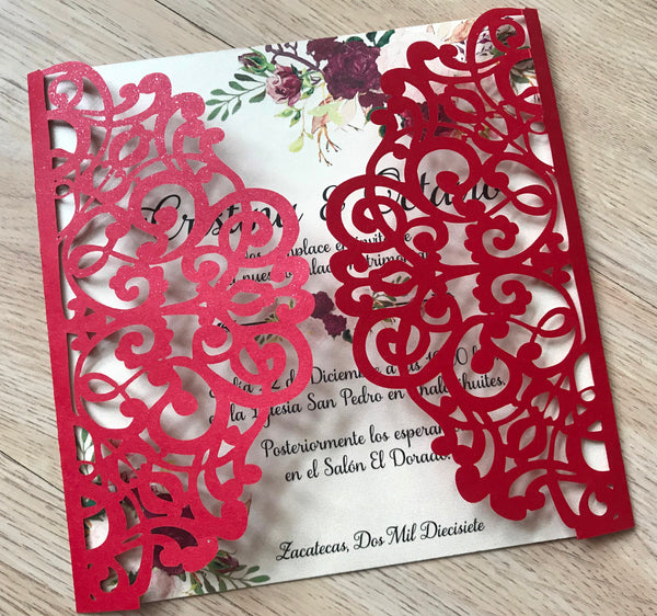 50pcs Pearl Red custom Baby Shower Invite cards,Laser Cut Wedding invitations cards,laser cut invite cards,engagement invitations cards,save the date party invitation cards - Kdecoration