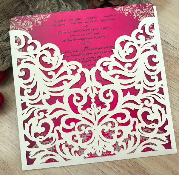 50pcs pearl cream laser cut wedding invitation cards,Pocket laser cut Invitations cards,pick colors - Kdecoration