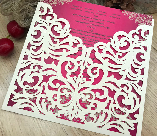 50pcs pearl cream laser cut wedding invitation cards,Pocket laser cut Invitations cards,pick colors - Kdecoration