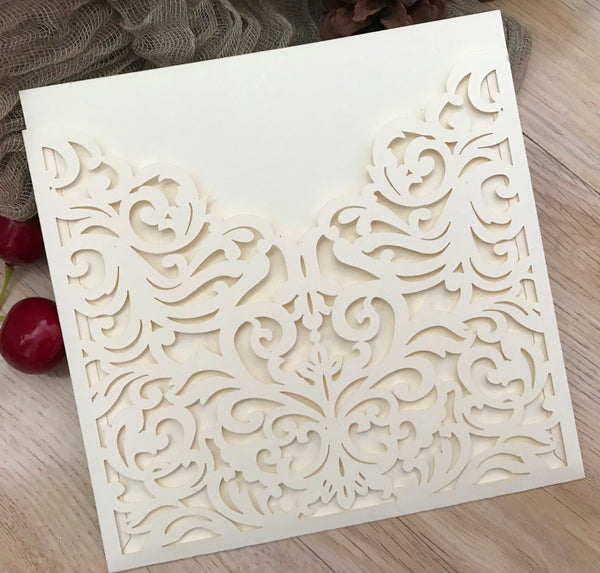 50pcs pearl cream laser cut wedding invitation cards,Pocket laser cut Invitations cards,pick colors - Kdecoration
