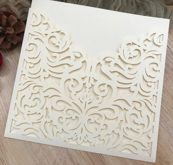 50pcs pearl cream laser cut wedding invitation cards,Pocket laser cut Invitations cards,pick colors - Kdecoration