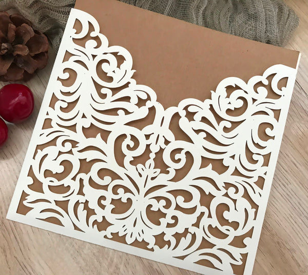 50pcs pearl cream laser cut wedding invitation cards,Pocket laser cut Invitations cards,pick colors - Kdecoration